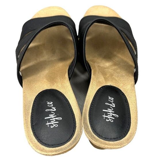 Style & Co. Black Wedge Sandals Slides Comfort Casual‎ Shoes Women's Size 8M - Picture 7 of 11